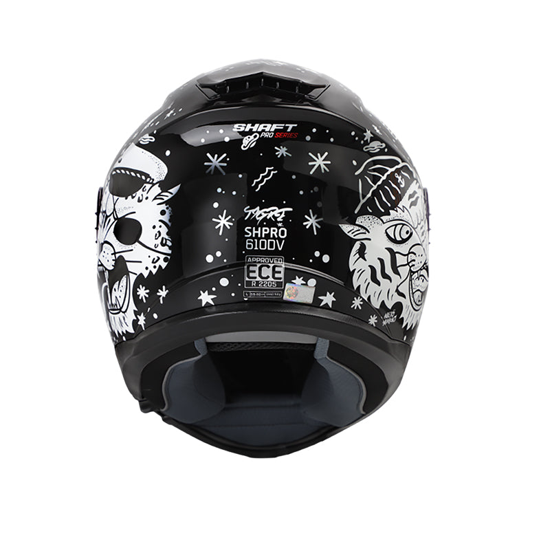 CASCO SHAFT SH-610DV PRO TIGRE NEGRO BLANCO VISOR PLATA