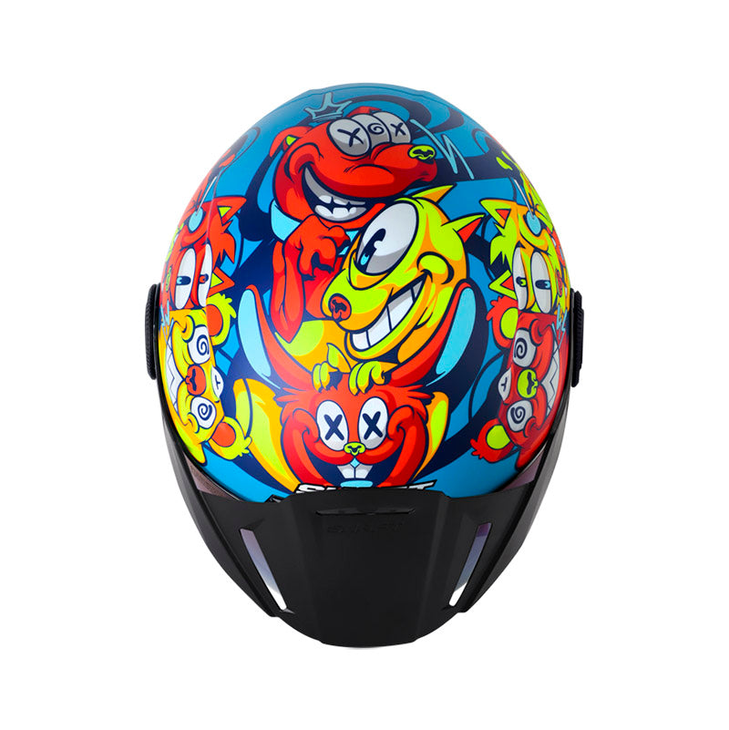 CASCO SHAFT SH-212 MONSTER PETS MATE AZUL NARANJA VISOR AZUL