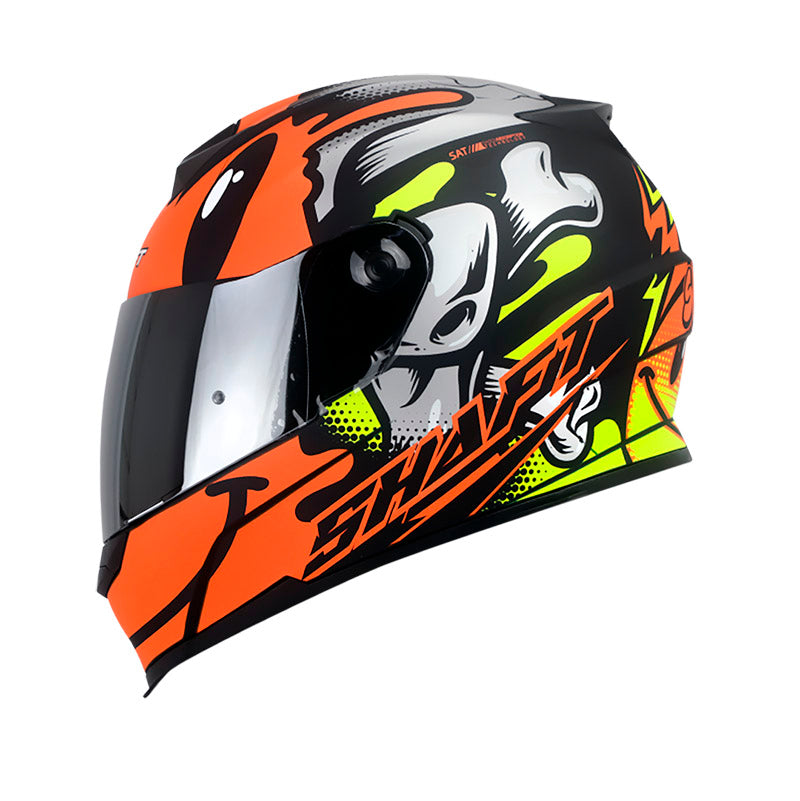CASCO SHAFT SH-502 SMILEY MATE NEGRO NARANJA VISOR PLATA