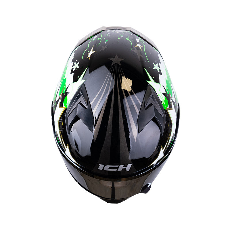CASCO ICH ICH-503 MAS CAMPEON NEGRO VERDE VISOR PLATA