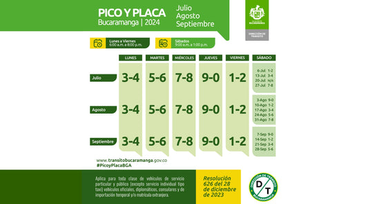 Pico y Placa en Bucaramanga desde el 1 de Julio