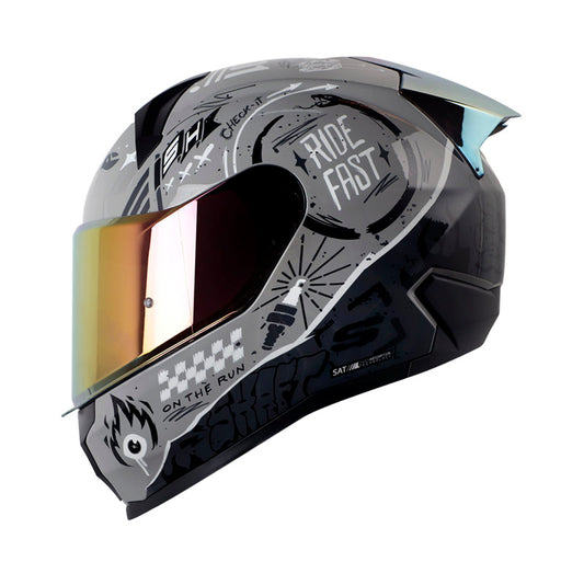 CASCO SHAFT SH-560 EVO MOTION V2 GRIS NEGRO VISOR IRIDIUM ROJO