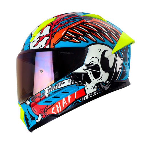 CASCO SHAFT SH-595 OLD SKULL MATE AZUL ROJO VISOR IRIDIUM