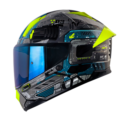 CASCO SHAFT SH-595 OMEGA GRIS AZUL VISOR IRIDIUM AZUL