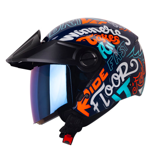 CASCO SHAFT SH-212 RACER AZUL OSCURO NARANJA NEON IRIDIUM