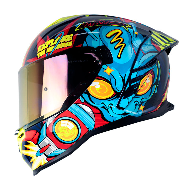 CASCO SHAFT SH-598GTR SPACE INVADER AZUL METAL VISOR REVO