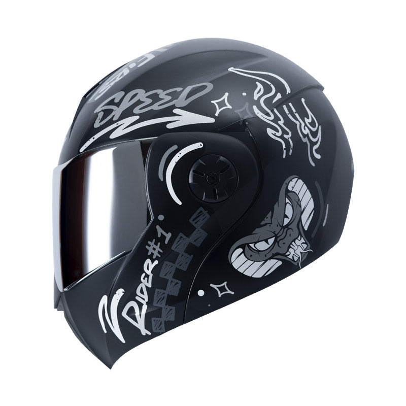 CASCO ICH ICH-3110DV NO FEAR MATE NEGRO GRIS VISOR PLATA