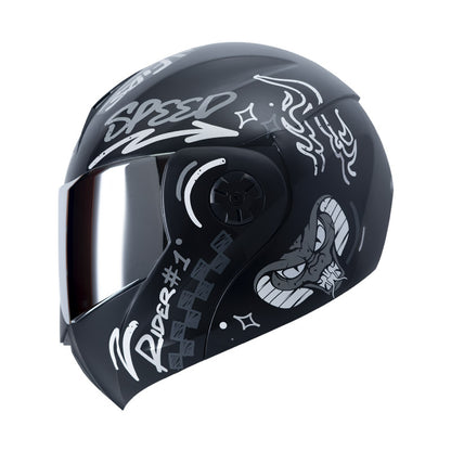 CASCO ICH ICH-3110DV NO FEAR MATE NEGRO GRIS VISOR PLATA