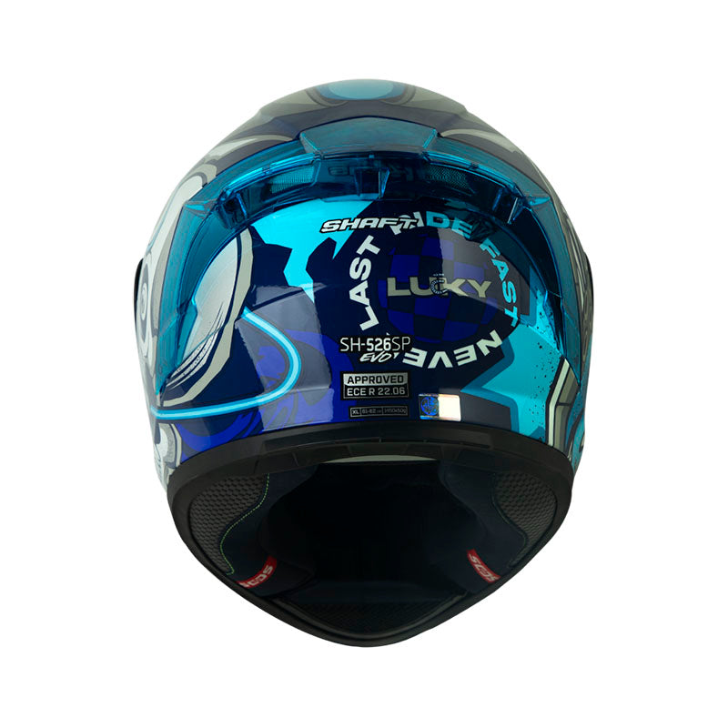 CASCO SHAFT SH-526SP EVO LUCKY AZUL OSCURO BLANCO IRIDIUM