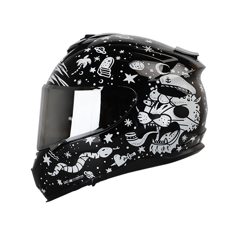 CASCO SHAFT SH-610DV PRO TIGRE NEGRO BLANCO VISOR PLATA