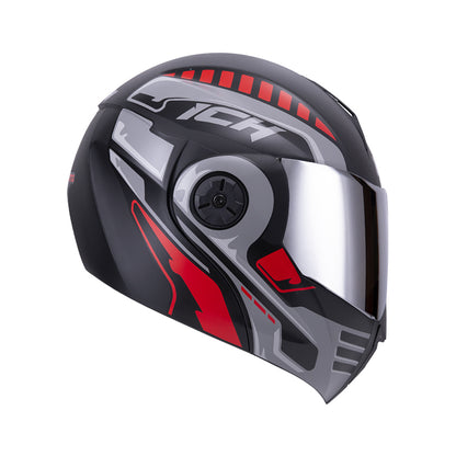 CASCO ICH ICH-3110DV ROBOTO MATE NEGRO ROJO VISOR PLATA