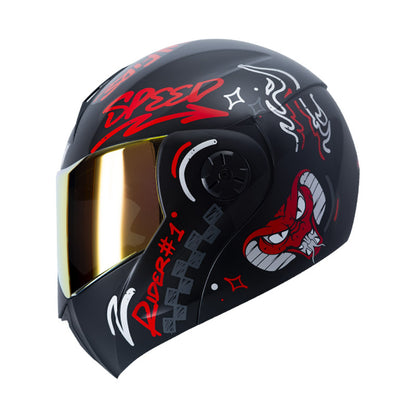 CASCO ICH ICH-3110DV NO FEAR MATE NEGRO ROJO VISOR ROJO