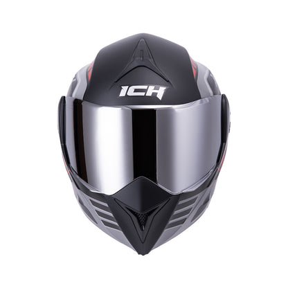 CASCO ICH ICH-3110DV ROBOTO MATE NEGRO ROJO VISOR PLATA