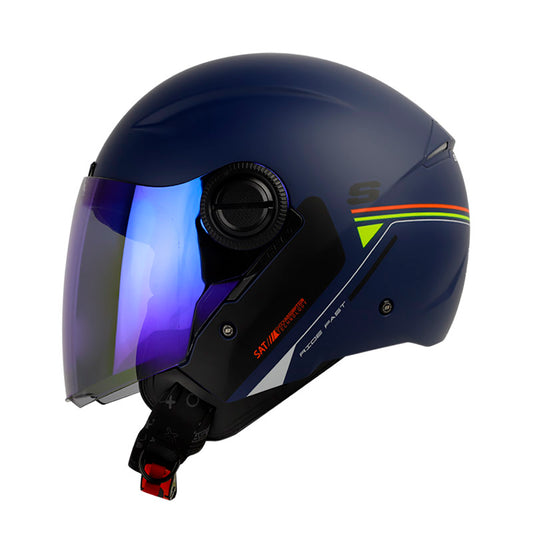 CASCO SHAFT SH-212 PURE AZUL NAVY BLANCO VISOR HUMO