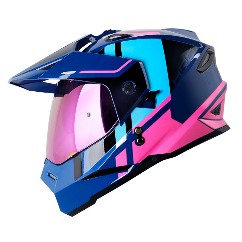 CASCO HRO HRO-MX330DV DRY AZUL FUCSIA VISOR IRIDIUM MORADO