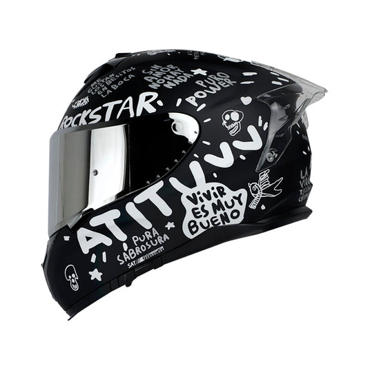 CASCO SHAFT SH-610DV PRO PURO POWER NEGRO BLANCO VISOR PLATA