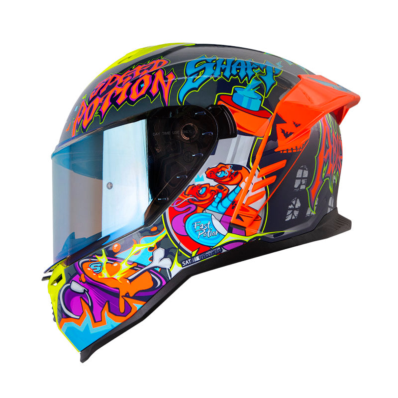 CASCO SHAFT SH-598GTR ABRACADABRA GRIS OSCURO NARANJA NEON