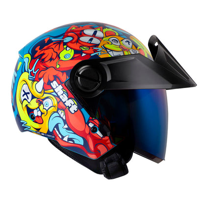 CASCO SHAFT SH-212 MONSTER PETS MATE AZUL NARANJA VISOR AZUL