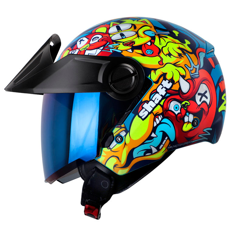 CASCO SHAFT SH-212 MONSTER PETS MATE AZUL NARANJA VISOR AZUL