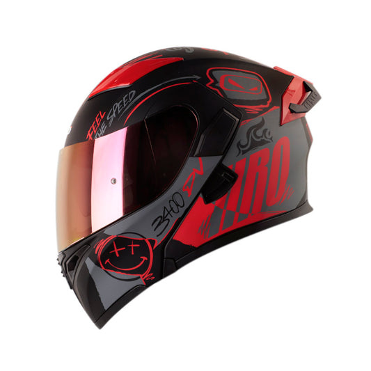 CASCO HRO HRO-3400DV RAZOR MATE GRIS OSCURO ROJO IRIDIUM