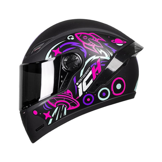 CASCO ICH ICH-501SP BEYOND MATE NEGRO FUCSIA NEON VISOR HUMO