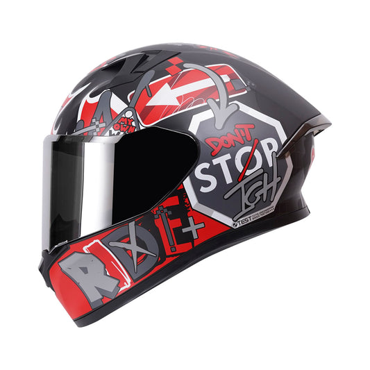 CASCO ICH ICH-503SP NO RULES MATE NEGRO ROJO VISOR PLATA
