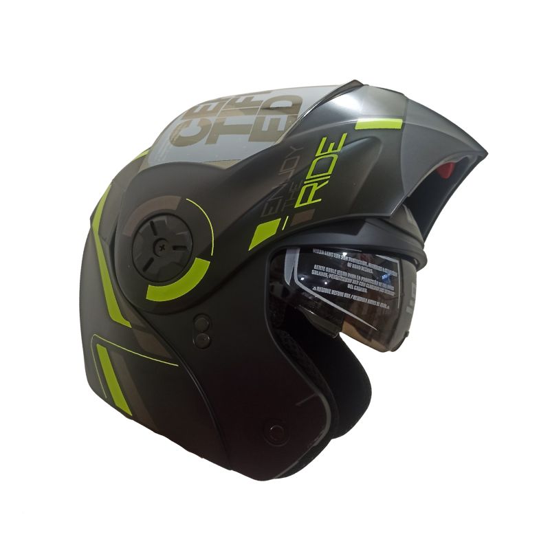 CASCO ICH-3110DV LUXINE MATE NEGRO AMARILLO NEON VISOR PLATA