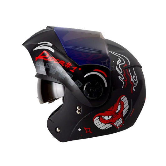 CASCO ICH ICH-3110DV NO FEAR MATE NEGRO ROJO VISOR AZUL