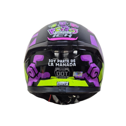 CASCO ICH ICH-503 SOY PARTE DE LA MANADA NEGRO MORADO PLATA