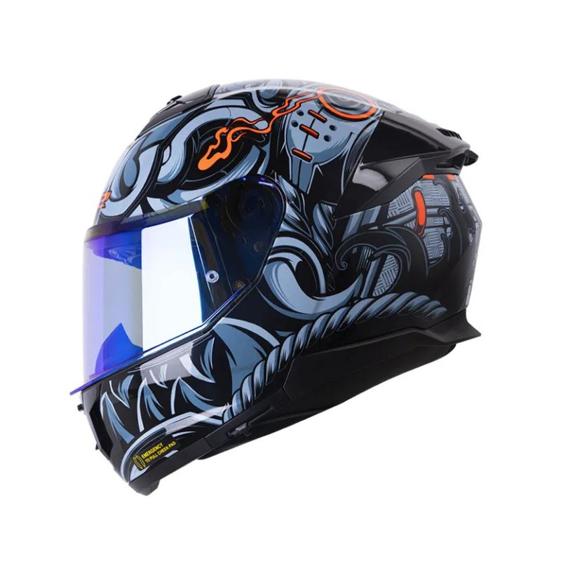 CASCO LS2 FF808 STREAM II SAMURAI GRIS AZUL VISOR REVO