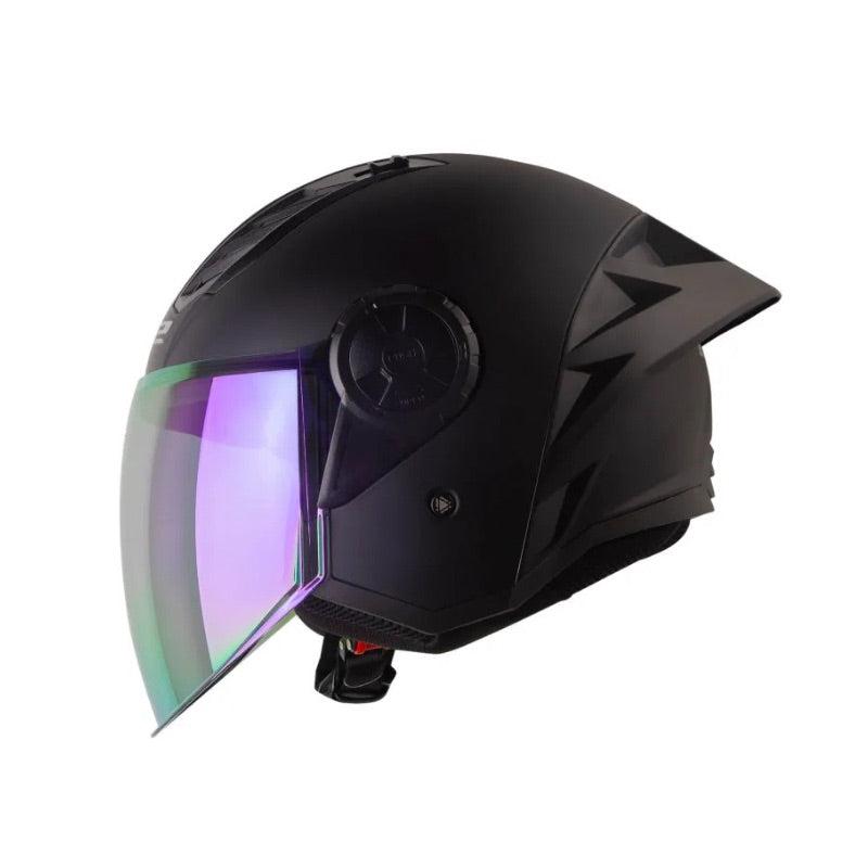 CASCO LS2 OF616 SOLID MATE NEGRO VISOR IRIDIUM MORADO