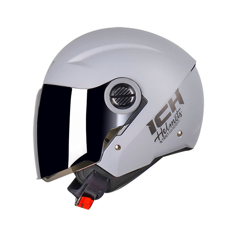 CASCO ICH ICH-102 SPECIAL SOLID MATE GRIS NEGRO VISOR PLATA