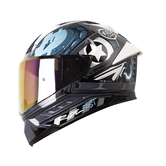 CASCO SHAFT SH-595 GUNN GRIS OSCURO AZUL VISOR IRIDIUM ROJO