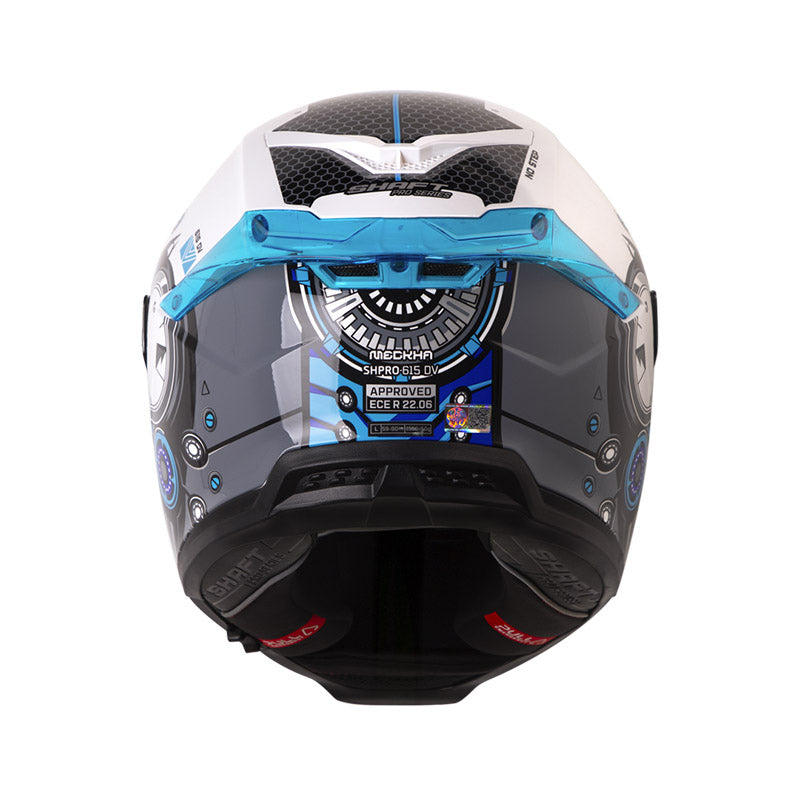 CASCO SHAFT SH-615DV PRO MECKHA BLANCO AZUL VISOR IRIDIUM