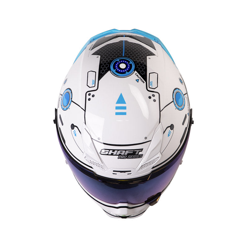 CASCO SHAFT SH-615DV PRO MECKHA BLANCO AZUL VISOR IRIDIUM