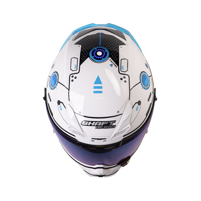 CASCO SHAFT SH-615DV PRO MECKHA BLANCO AZUL VISOR IRIDIUM