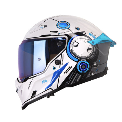 CASCO SHAFT SH-615DV PRO MECKHA BLANCO AZUL VISOR IRIDIUM