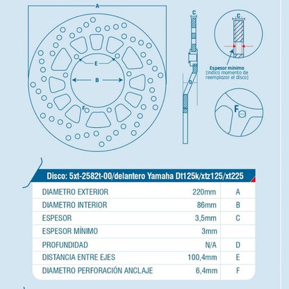 DISCO DE FRENO ICHIMAX DELANTERO DT125K/XTZ125/XT225