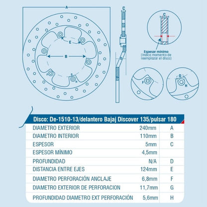 DISCO DE FRENO ICHIMAX DELANTERO DISCOVER135 PULSAR180