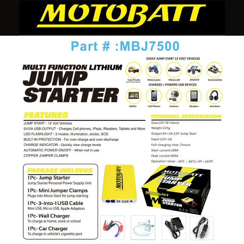 BATERÍA JUMP STARTER MOTOBATT MBJ7500 MINI