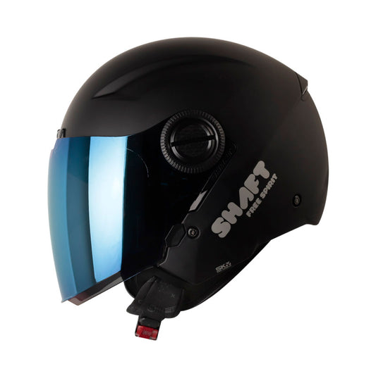 CASCO SHAFT SH-212 SOLID MATE NEGRO PLATA VISOR IRISIUM AZUL